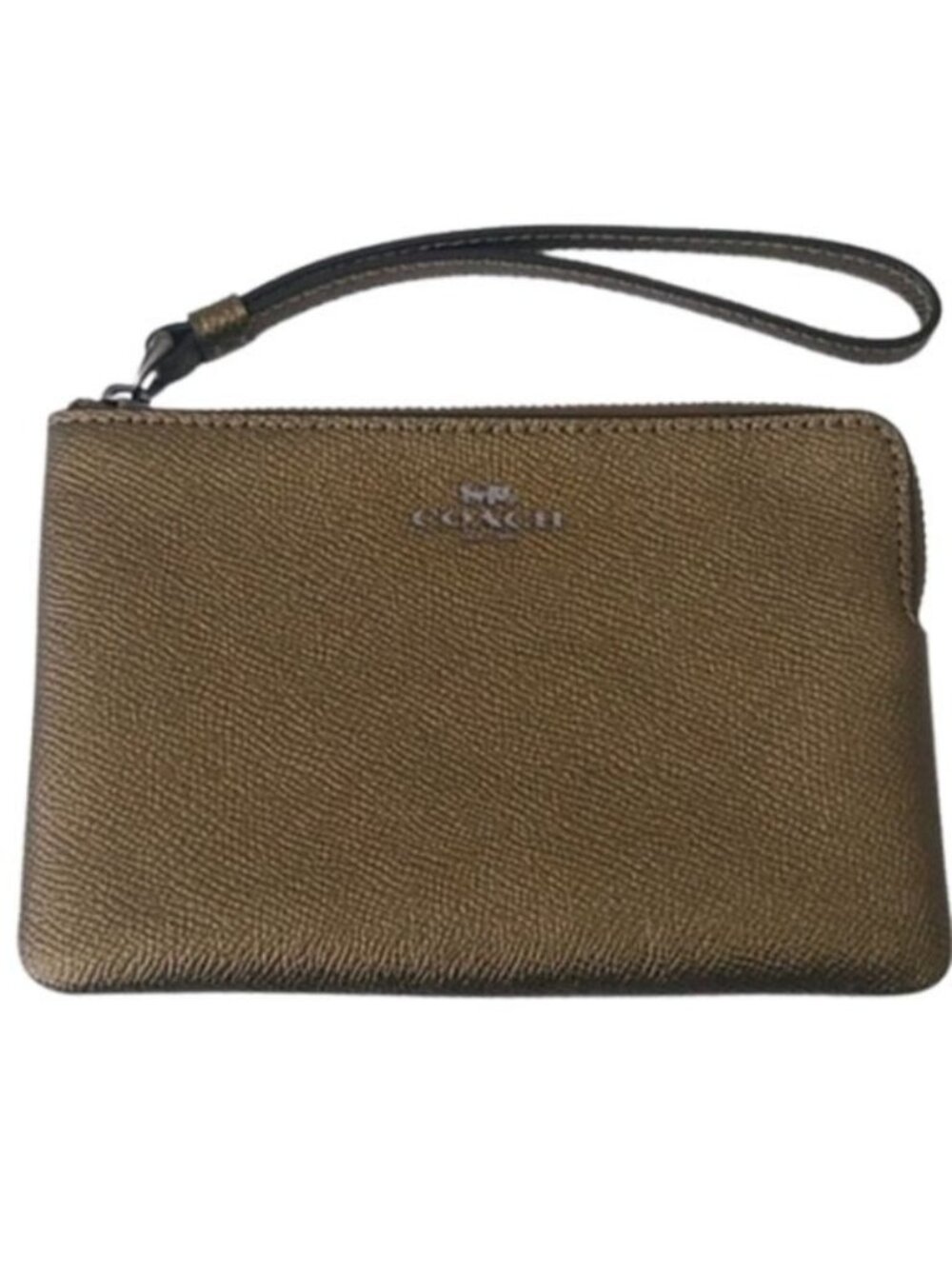 Coach F21070 Crossgrain Metallic Leather Corner Zip Wristlet, QB/Metallic Fern